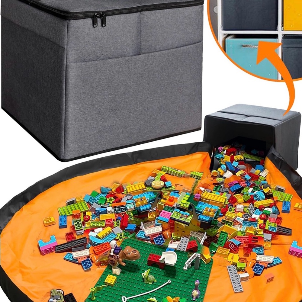 Gray Toy Storage Box with Play Mat